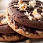 Stack of German chocolate whoopie pies with coconut-pecan filling