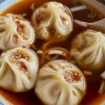 Steaming hot Trader Joe’s soup dumplings served in a bamboo steamer.